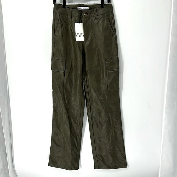 Zara NWT Full Length Faux Leather Pants 4 - Picture 1 of 7